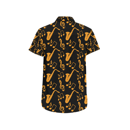 Saxophone Pattern Print Design 02 Men's Short Sleeve Button Up Shirt