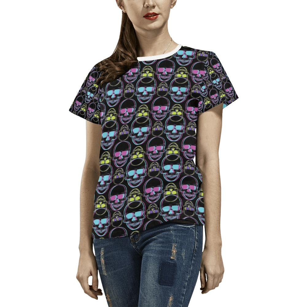 Skull 3D Colorful Print Design LKS309 Women's  T-shirt