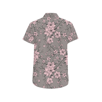 Cherry Blossom Pattern Print Design CB05 Men's Short Sleeve Button Up Shirt