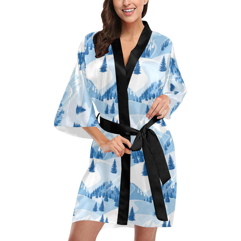 Mountain Pattern Print Design 03 Women's Short Kimono