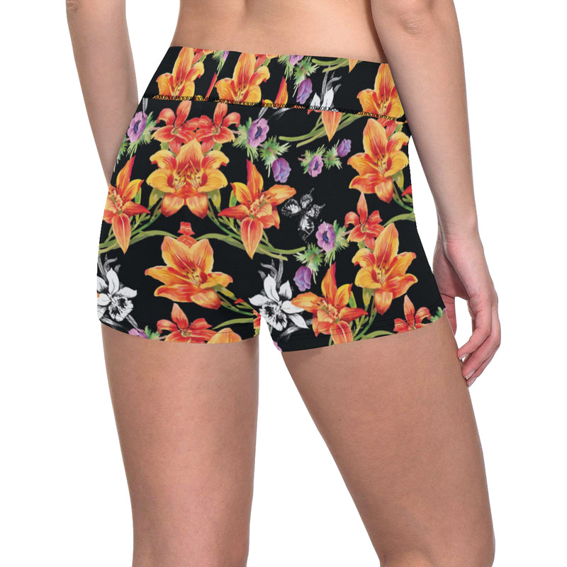 Tropical Flower Pattern Print Design TF02 Yoga Shorts