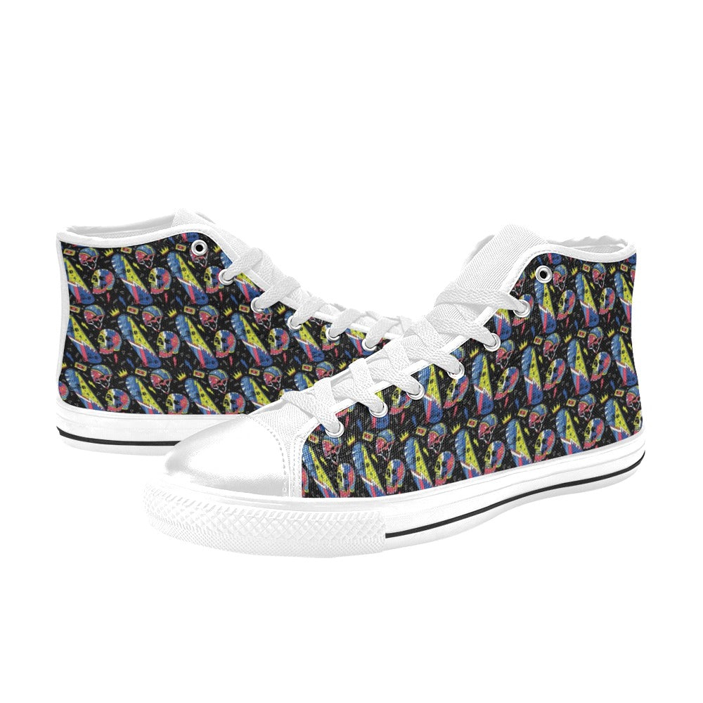Skateboard Print Design LKS304 High Top Women's White Shoes