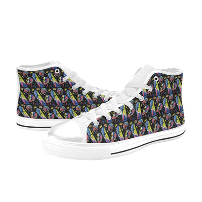 Skateboard Print Design LKS304 High Top Women's White Shoes