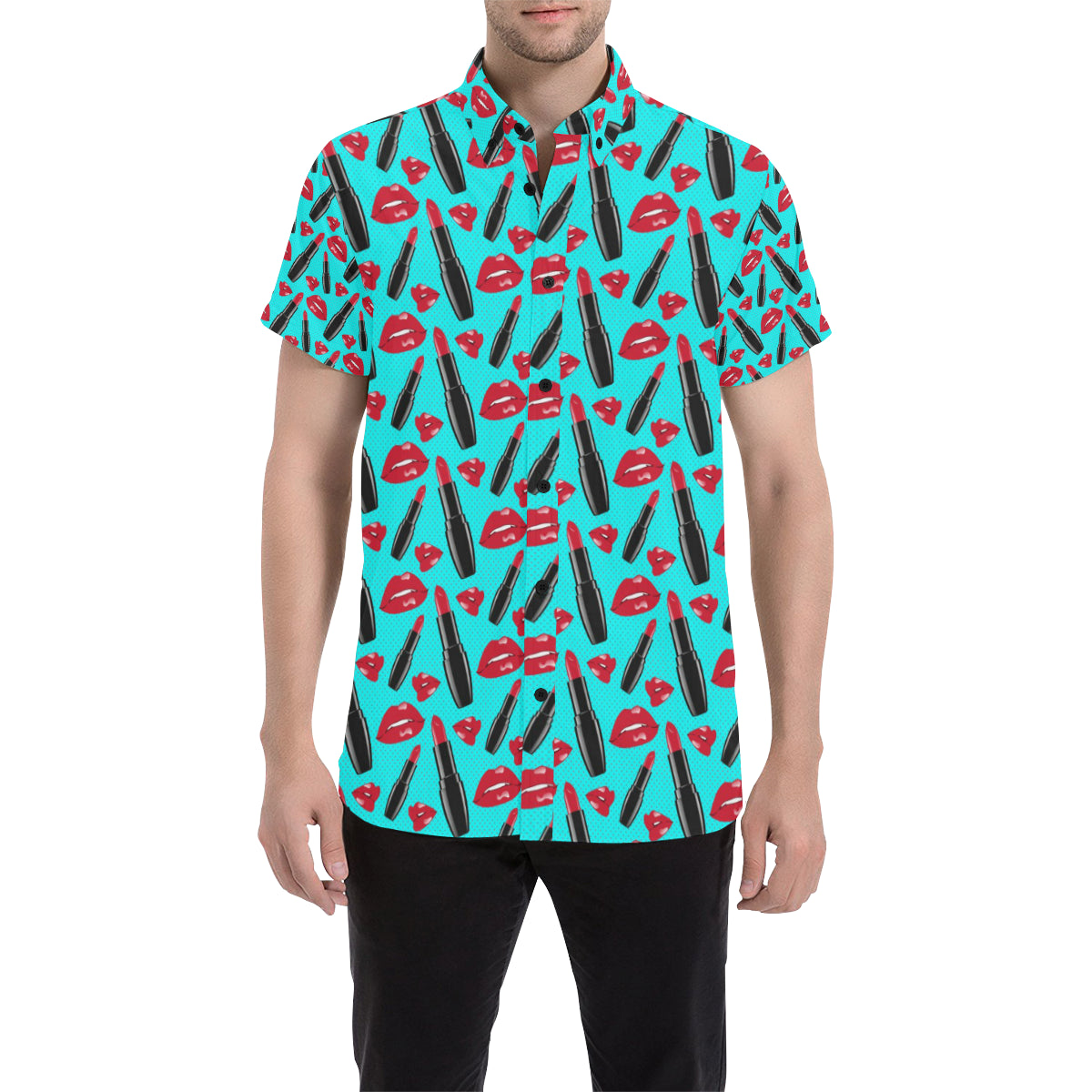 Lipstick Pattern Print Design LT02 Men's Short Sleeve Button Up Shirt