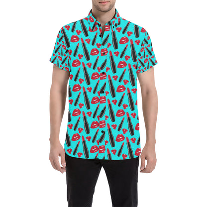 Lipstick Pattern Print Design LT02 Men's Short Sleeve Button Up Shirt
