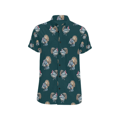 Turkey Pattern Print Design 03 Men's Short Sleeve Button Up Shirt
