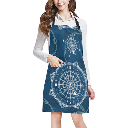 Nautical Compass Print Apron with Pocket