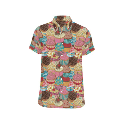Cupcake Pattern Print Design CP01 Men's Short Sleeve Button Up Shirt