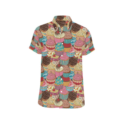 Cupcake Pattern Print Design CP01 Men's Short Sleeve Button Up Shirt