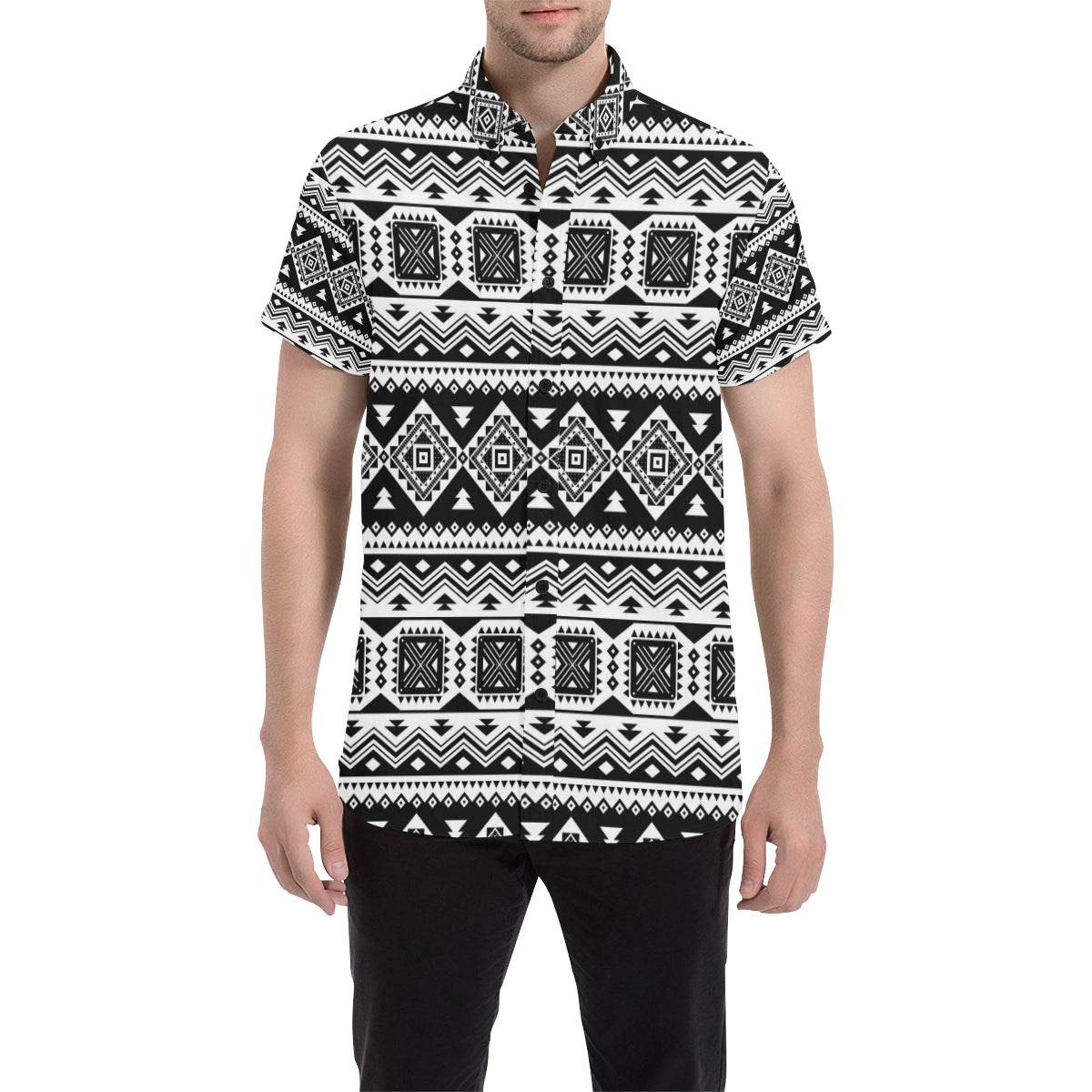 Aztec Pattern Print Design 08 Men's Short Sleeve Button Up Shirt