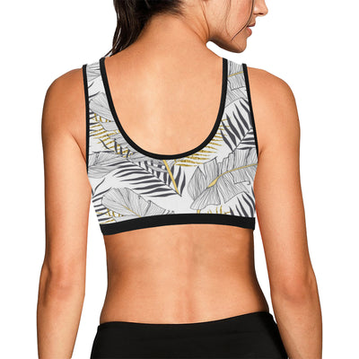 Gold Glitter Tropical Palm Leaves Sports Bra