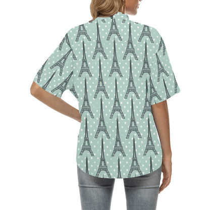 Eiffel Tower Polka Dot Print Women's Hawaiian Shirt