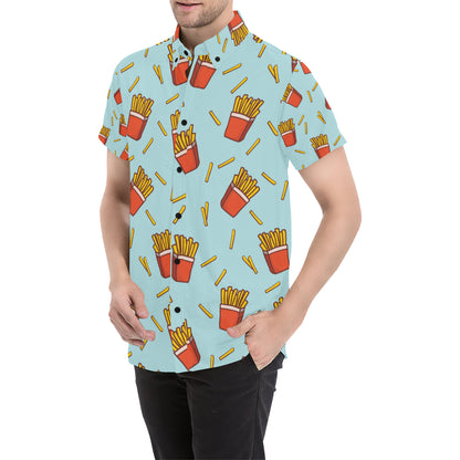 French Fried Pattern Print Design 02 Men's Short Sleeve Button Up Shirt