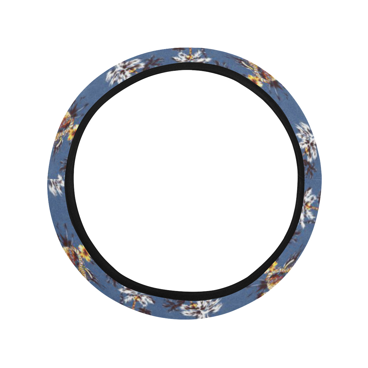 Hawaiian Flower Blue Print Steering Wheel Cover with Elastic Edge
