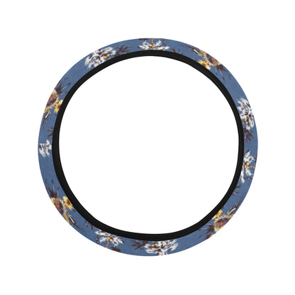 Hawaiian Flower Blue Print Steering Wheel Cover with Elastic Edge