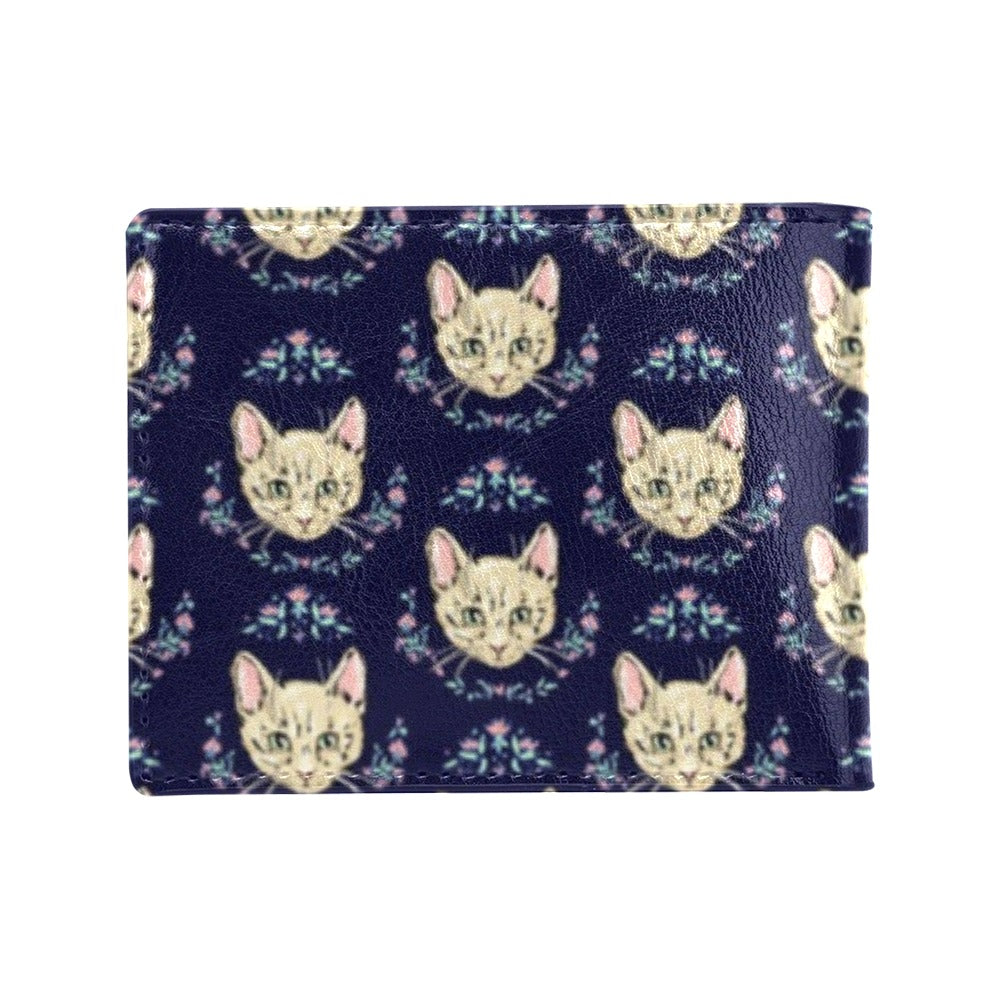 Cat Head with flower Print Pattern Men's ID Card Wallet