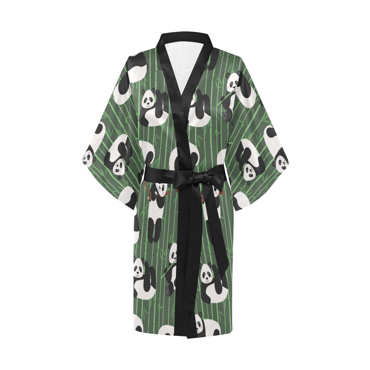 Panda Pattern Print Design A04 Women's Short Kimono