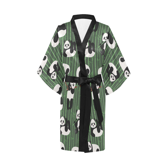 Panda Pattern Print Design A04 Women's Short Kimono