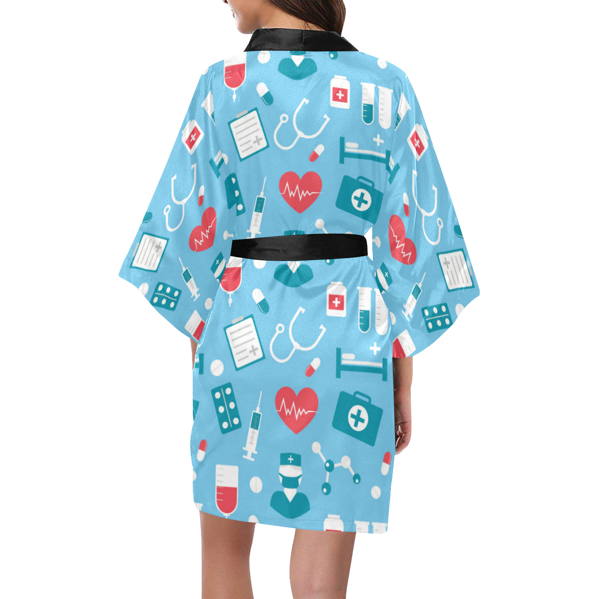 Nurse Pattern Print Design A03 Women's Short Kimono