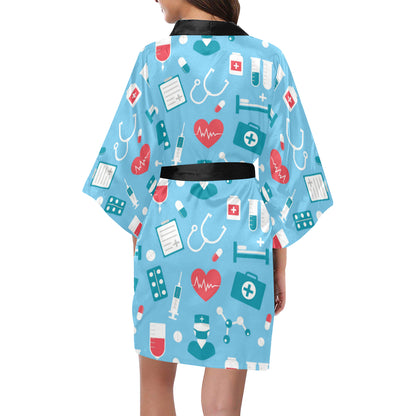 Nurse Pattern Print Design A03 Women's Short Kimono