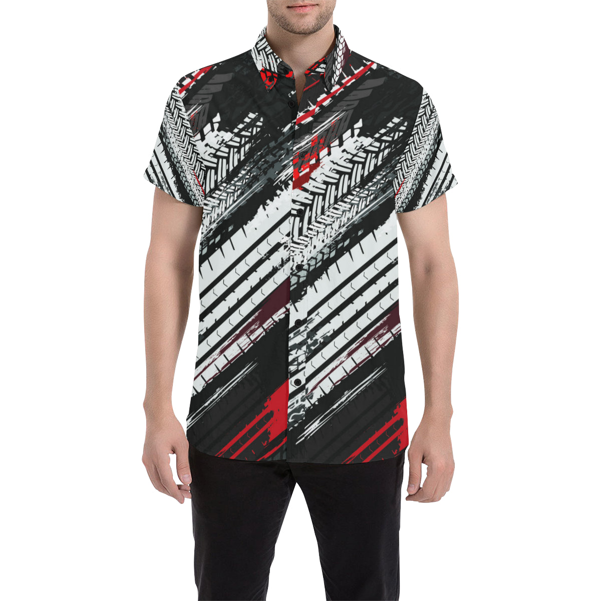 Racing Pattern Print Design A03 Men's Short Sleeve Button Up Shirt