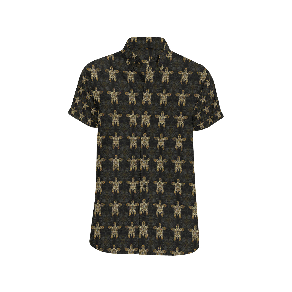Gold Tribal Turtle Polynesian Design Men's Short Sleeve Button Up Shirt