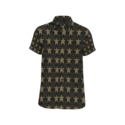 Gold Tribal Turtle Polynesian Design Men's Short Sleeve Button Up Shirt
