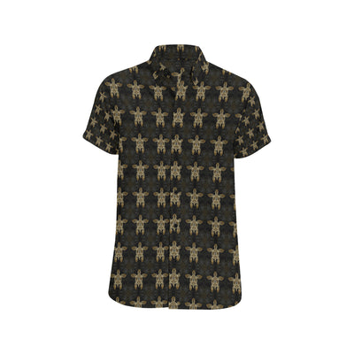 Gold Tribal Turtle Polynesian Design Men's Short Sleeve Button Up Shirt