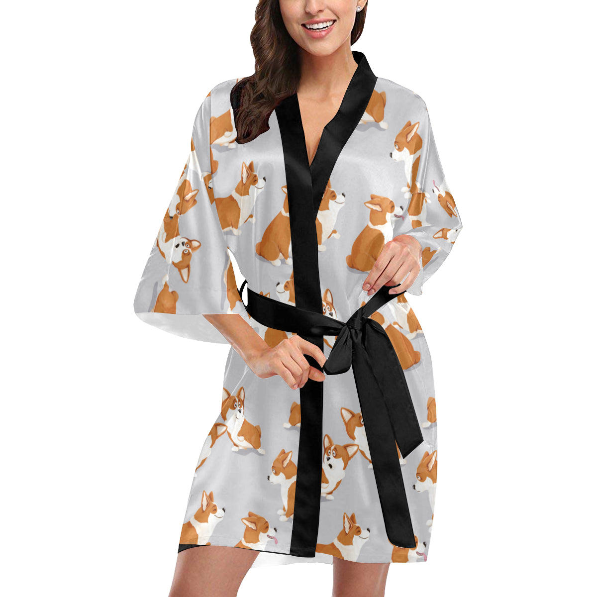 Pembroke Welsh Corgis Pattern Print Design A04 Women's Short Kimono