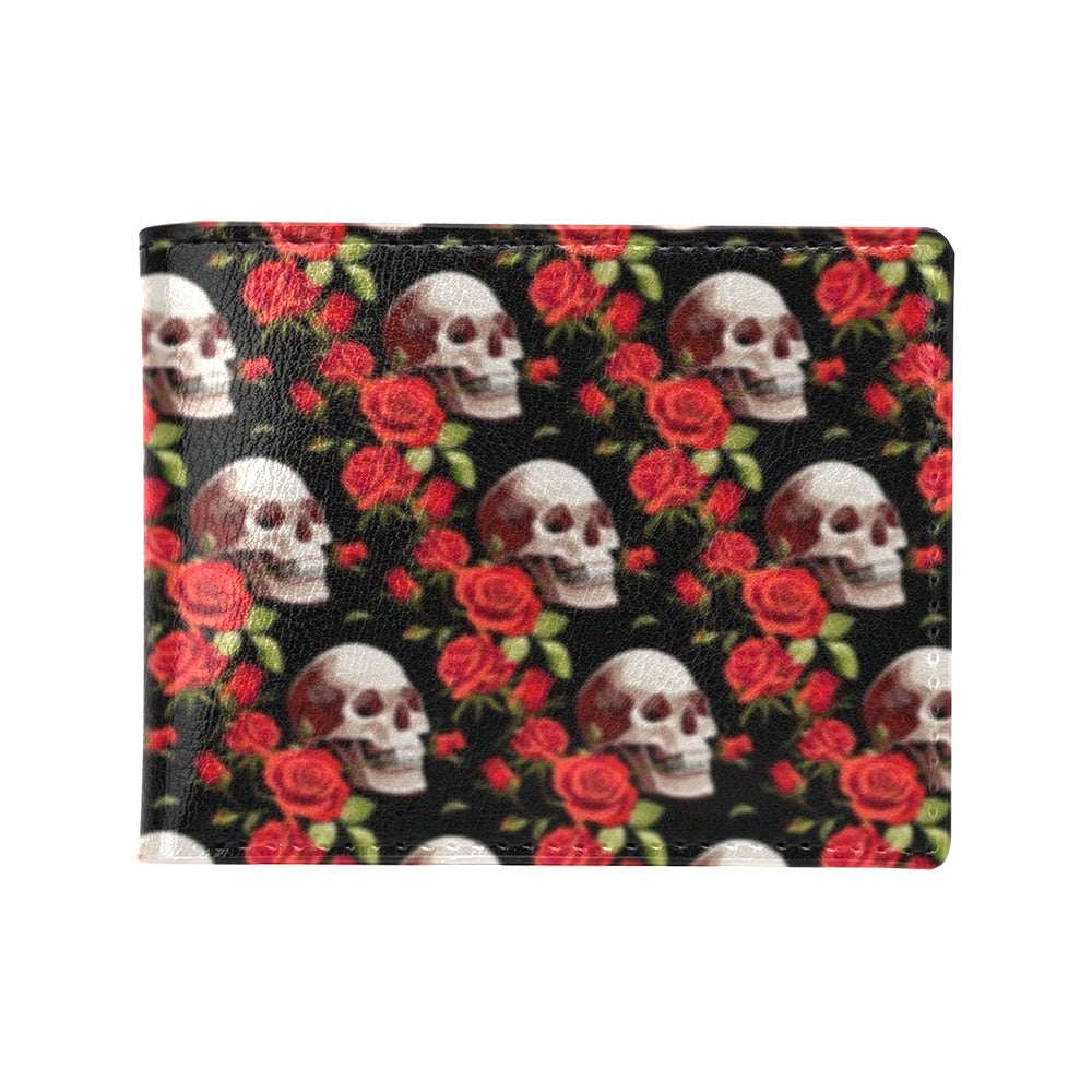 Red Rose Skull Design Print Men's ID Card Wallet