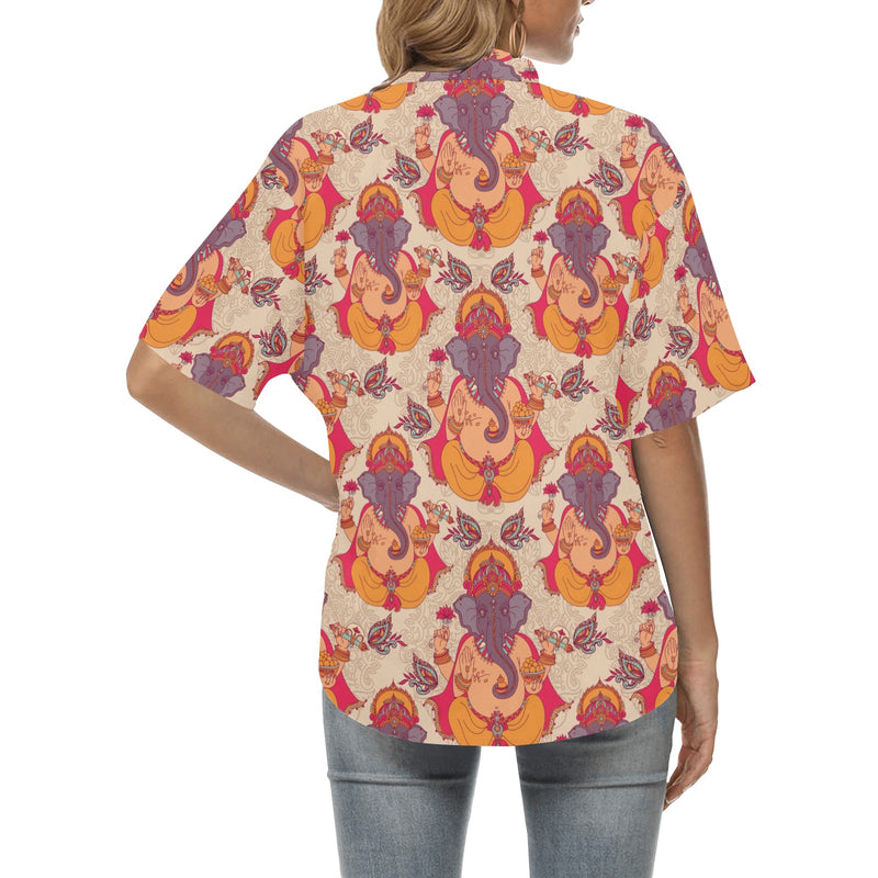 Ganesha Indian Pattern Print Design 02 Women's Hawaiian Shirt