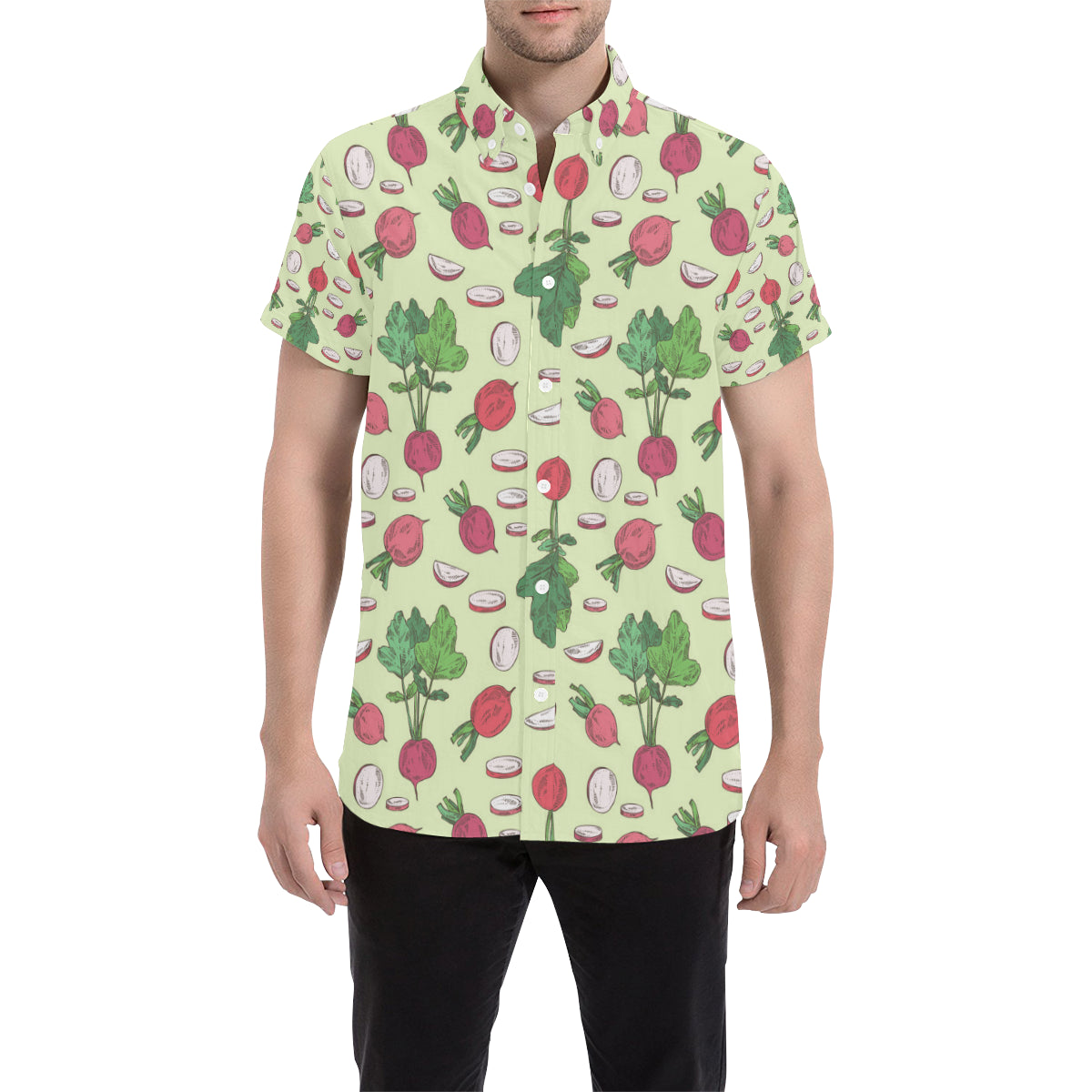 Radish Pattern Print Design A04 Men's Short Sleeve Button Up Shirt