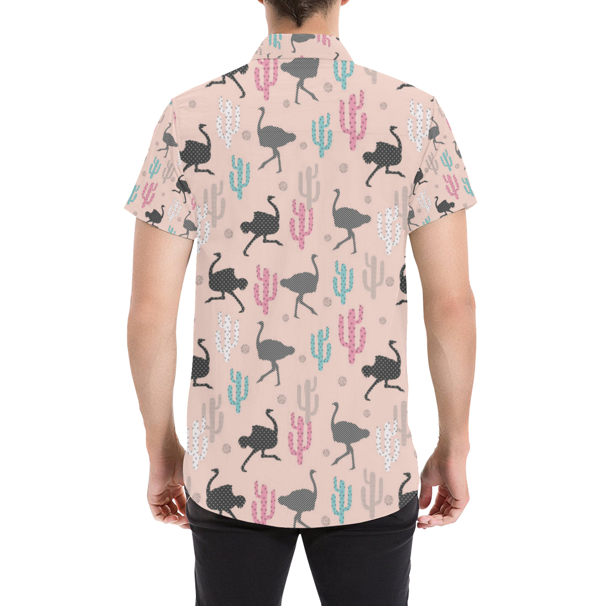 Ostrich Pattern Print Design 03 Men's Short Sleeve Button Up Shirt