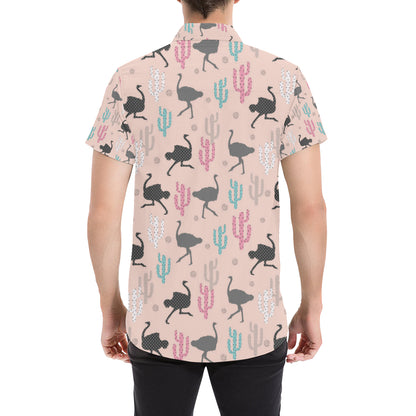 Ostrich Pattern Print Design 03 Men's Short Sleeve Button Up Shirt