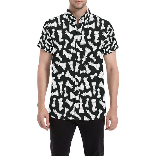 Chess Pattern Print Design 01 Men's Short Sleeve Button Up Shirt