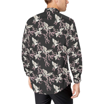 Crane Pattern Print Design 01 Men's Long Sleeve Shirt