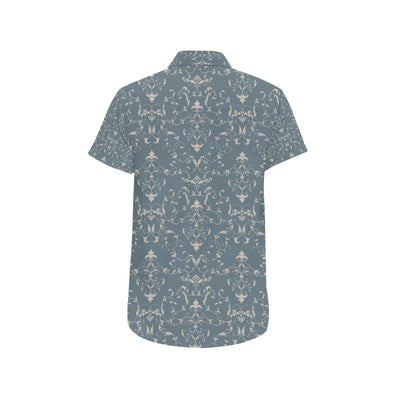 Damask Elegant Teal Print Pattern Men's Short Sleeve Button Up Shirt