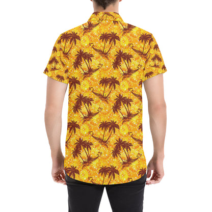 Palm Tree Pattern Print Design PT012 Men's Short Sleeve Button Up Shirt