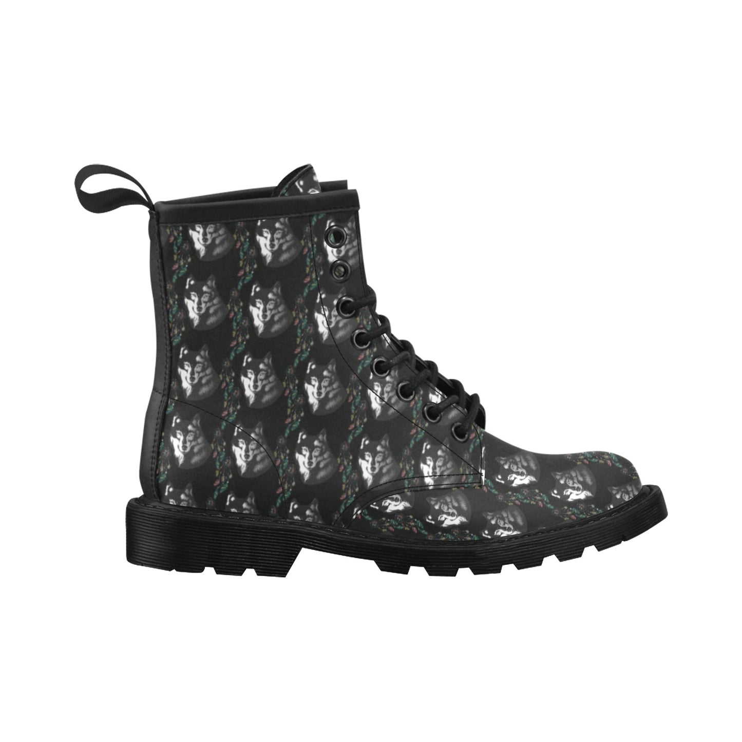 Wolf Black Dream Catcher Design Print Women's Boots
