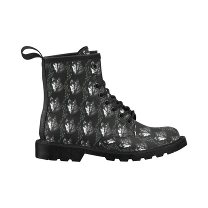 Wolf Black Dream Catcher Design Print Women's Boots