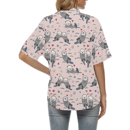 Sea Otter Pattern Print Design 02 Women's Hawaiian Shirt