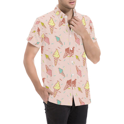 Ice Cream Pattern Print Design 02 Men's Short Sleeve Button Up Shirt