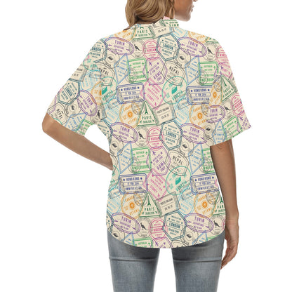 Travel Stamp Print Design LKS303 Women's Hawaiian Shirt