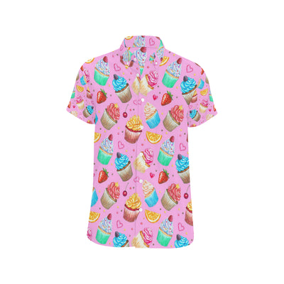 Cupcake Pattern Print Design CP05 Men's Short Sleeve Button Up Shirt