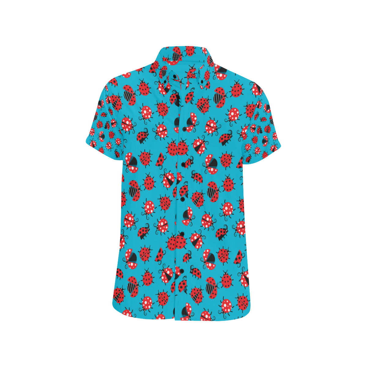 Ladybug Action Print Pattern Men's Short Sleeve Button Up Shirt