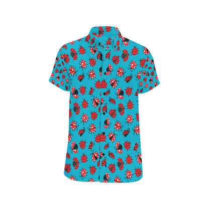 Ladybug Action Print Pattern Men's Short Sleeve Button Up Shirt