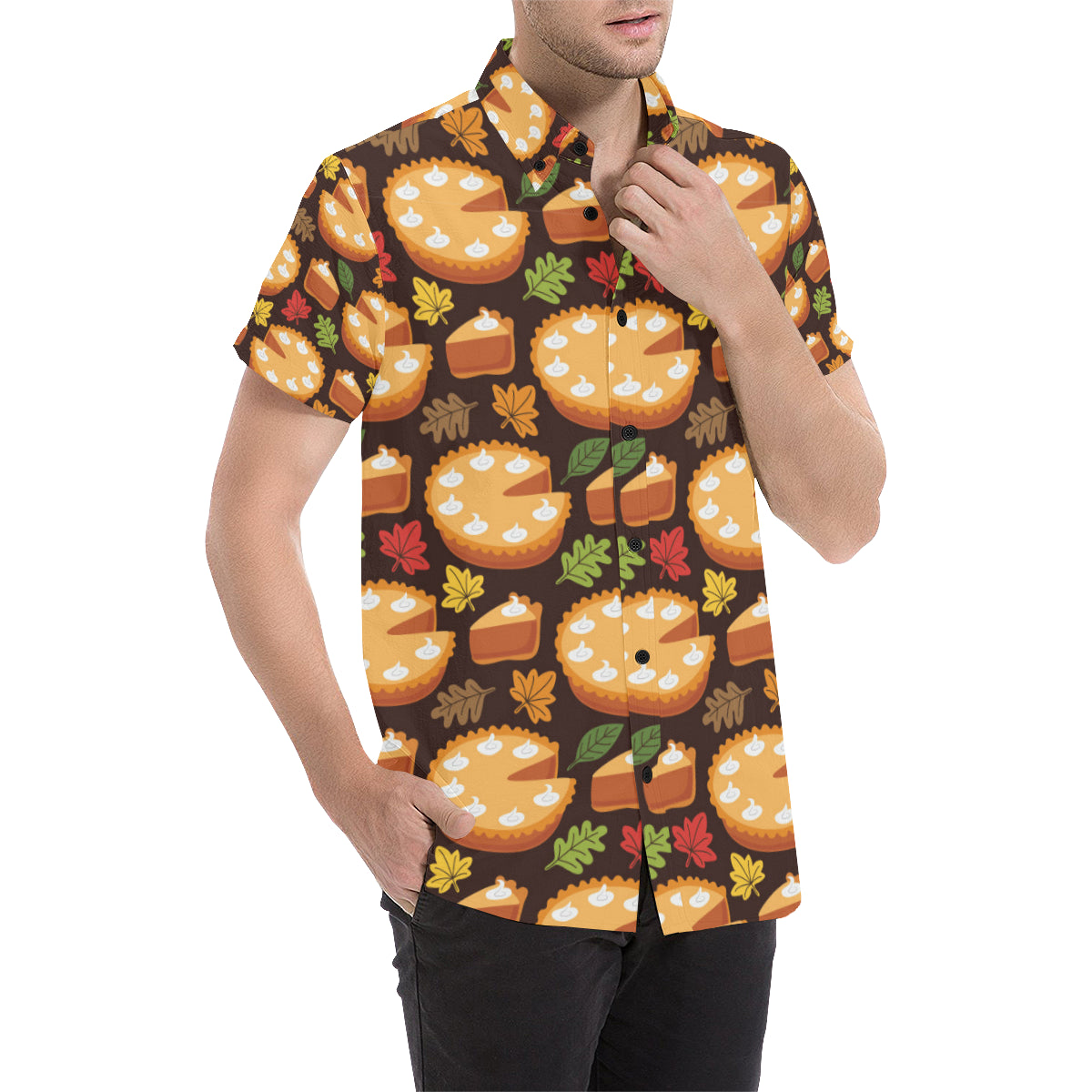 Pie Pattern Print Design A03 Men's Short Sleeve Button Up Shirt