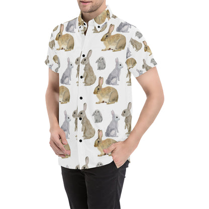 Rabbit Pattern Print Design 02 Men's Short Sleeve Button Up Shirt