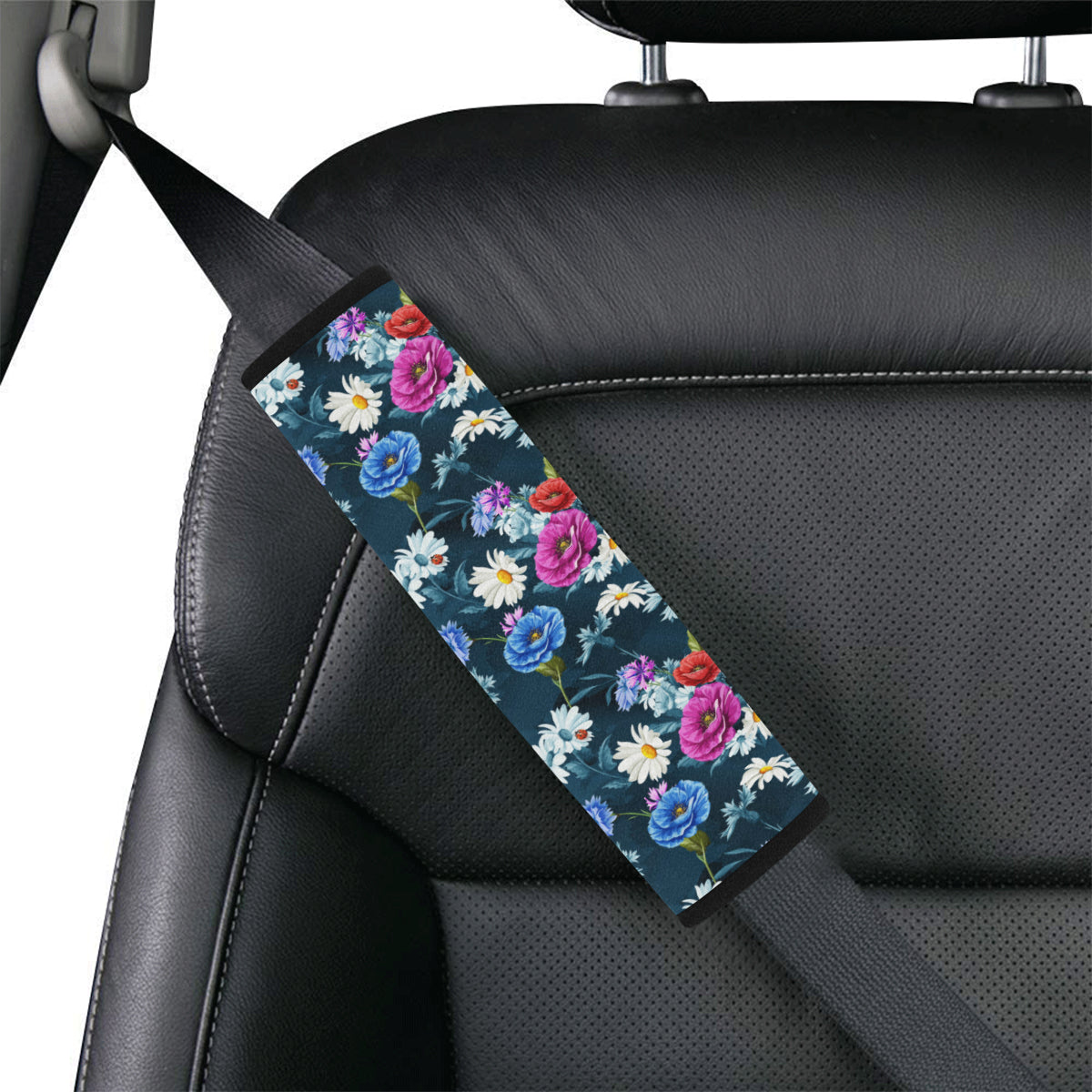Floral Blue Themed Print Car Seat Belt Cover