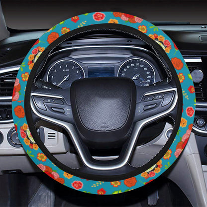 Day of the Dead Old School Girl Design Steering Wheel Cover with Elastic Edge